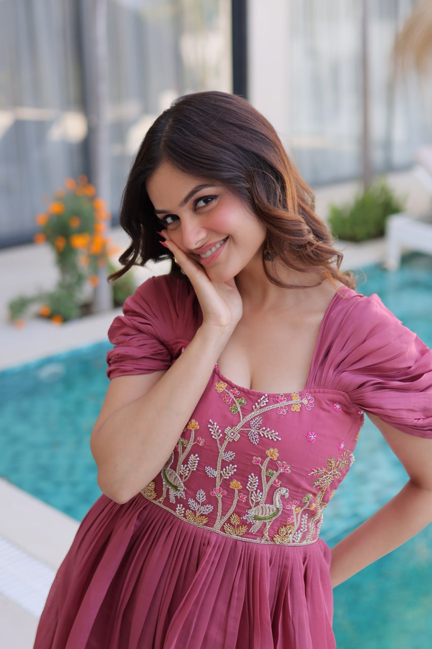 Twirl in Style with This Stunning Pink Embroidered Flowy Maxi Dress