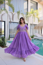 Grace Meets Glamour in This Viral Purple Embroidered Long Dress