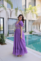 Grace Meets Glamour in This Viral Purple Embroidered Long Dress