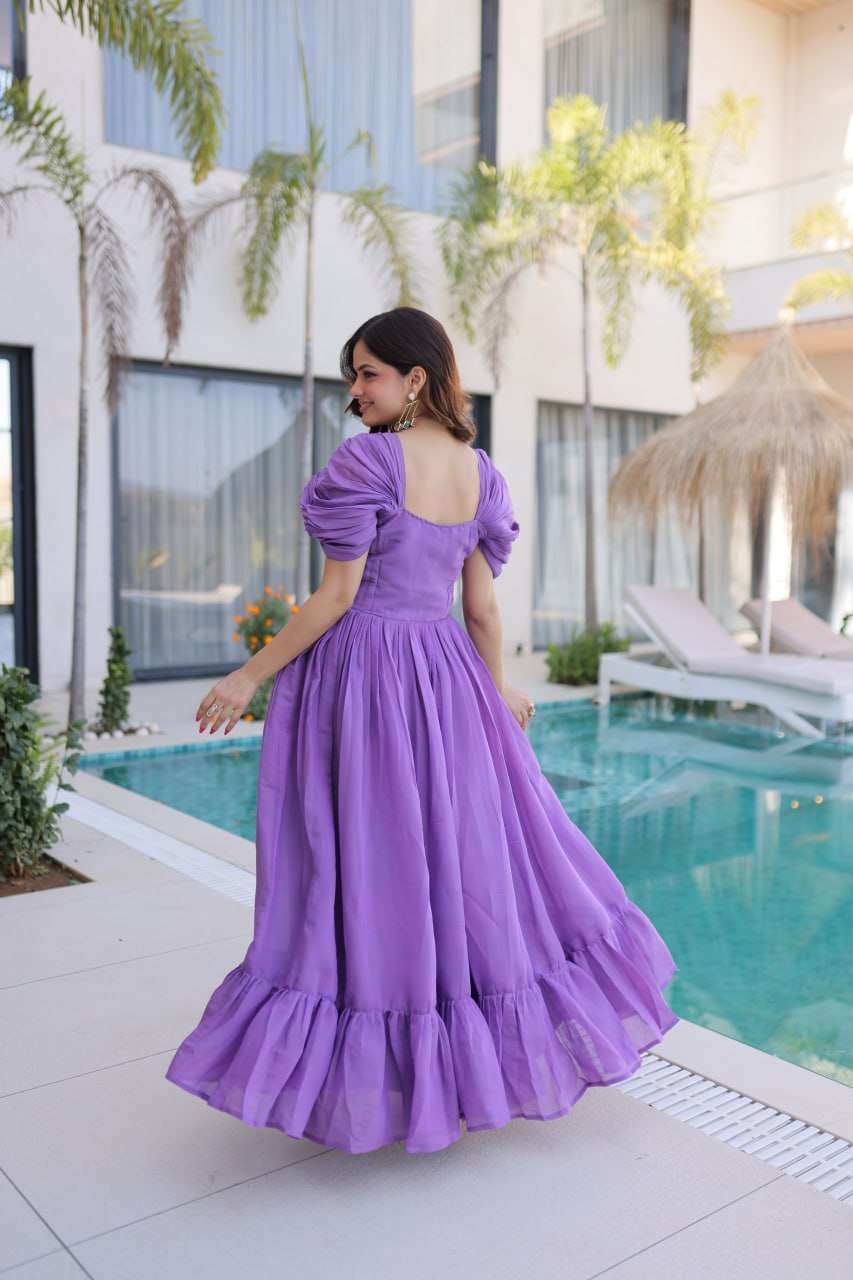 Grace Meets Glamour in This Viral Purple Embroidered Long Dress