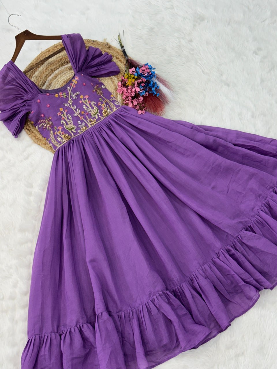 Grace Meets Glamour in This Viral Purple Embroidered Long Dress