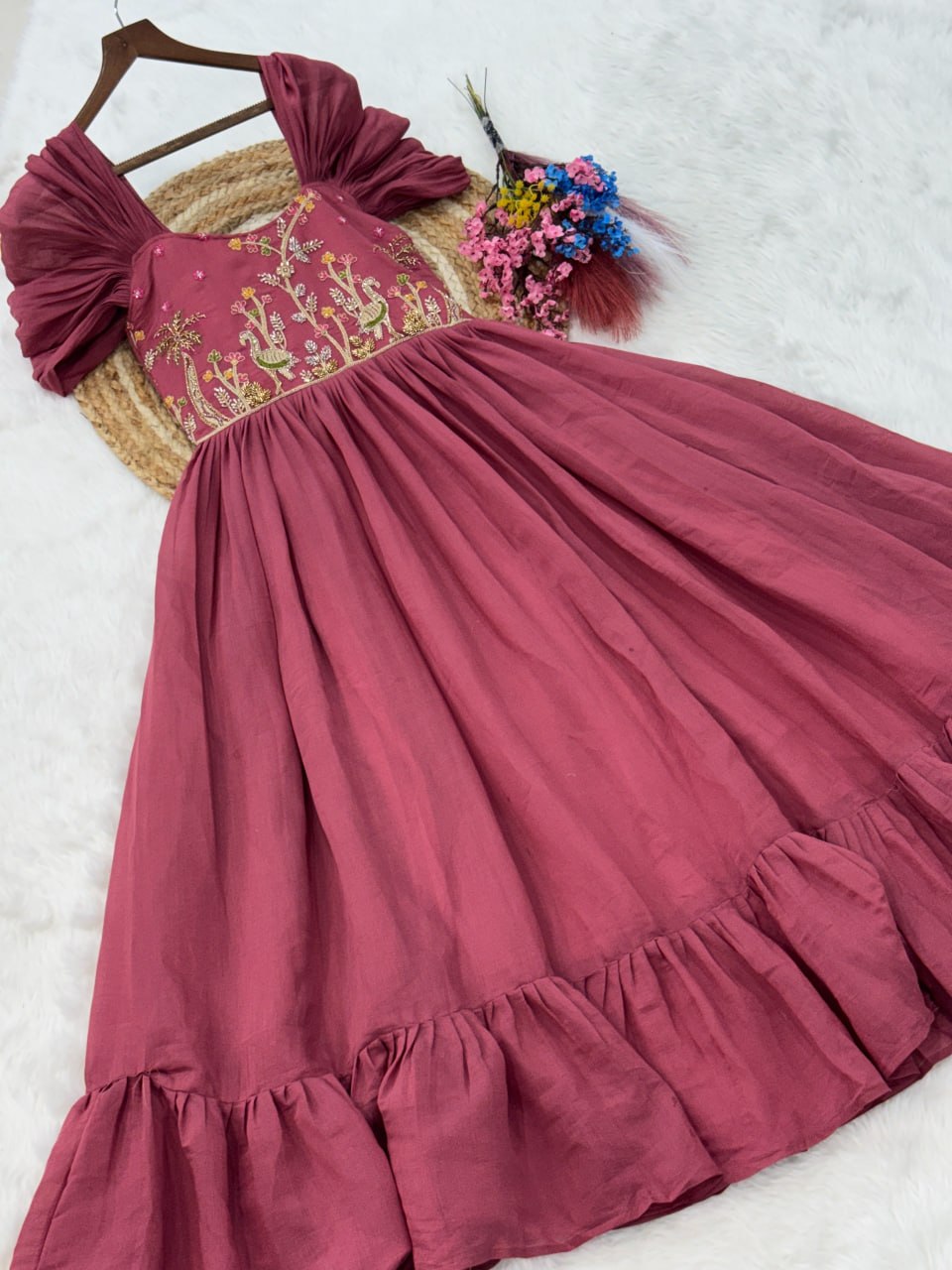 Twirl in Style with This Stunning Pink Embroidered Flowy Maxi Dress
