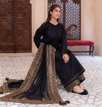 Traditional Black Natural Crepe Silk Top Bottom Suit with Lace Work Dupatta