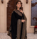 Traditional Black Natural Crepe Silk Top Bottom Suit with Lace Work Dupatta