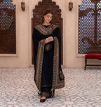 Traditional Black Natural Crepe Silk Top Bottom Suit with Lace Work Dupatta
