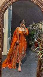 Graceful Fendy Silk Embroidered Kurti Pant Set with Designer Dupatta