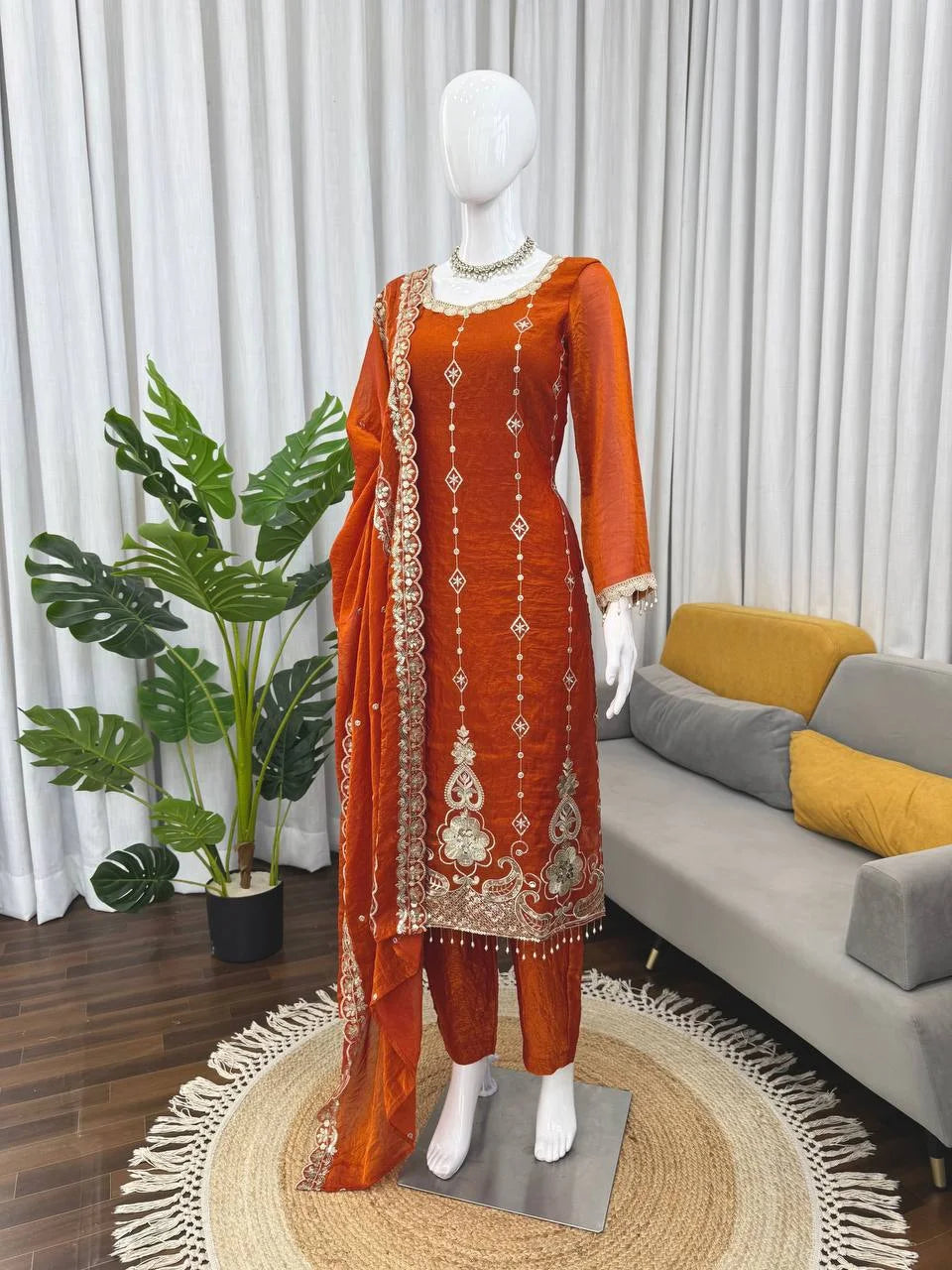 Graceful Fendy Silk Embroidered Kurti Pant Set with Designer Dupatta