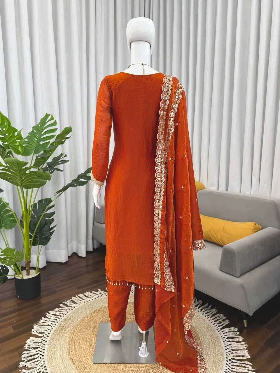 Graceful Fendy Silk Embroidered Kurti Pant Set with Designer Dupatta
