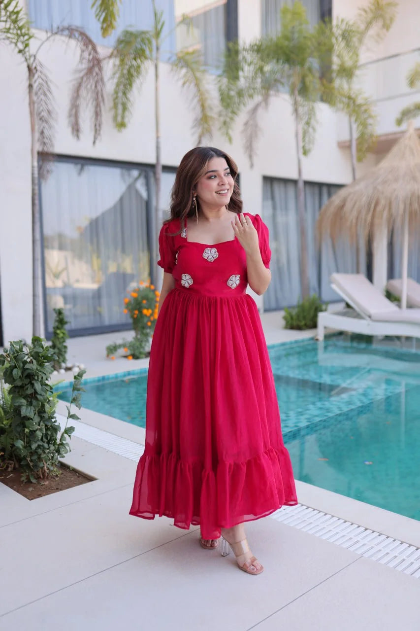 Luxury Fendi Silk Beaded Embroidery Party Wear Gown