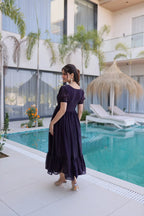 Graceful Fendi Silk Beads Embroidered Long Gown with Frill Stitch
