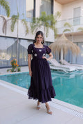 Graceful Fendi Silk Beads Embroidered Long Gown with Frill Stitch