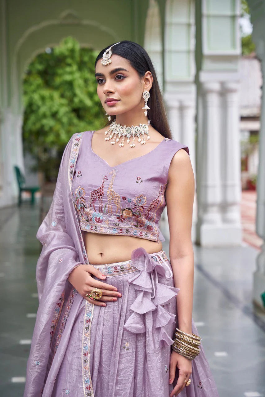 Grand Flair Gold Crush Embroidered Lehenga Choli Dupatta Set