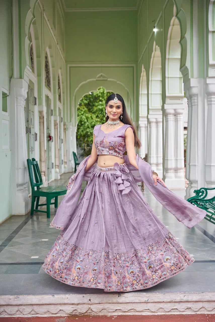 Grand Flair Gold Crush Embroidered Lehenga Choli Dupatta Set