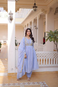 Grace Every Occasion in This Stunning Blue Embroidered Anarkali Set