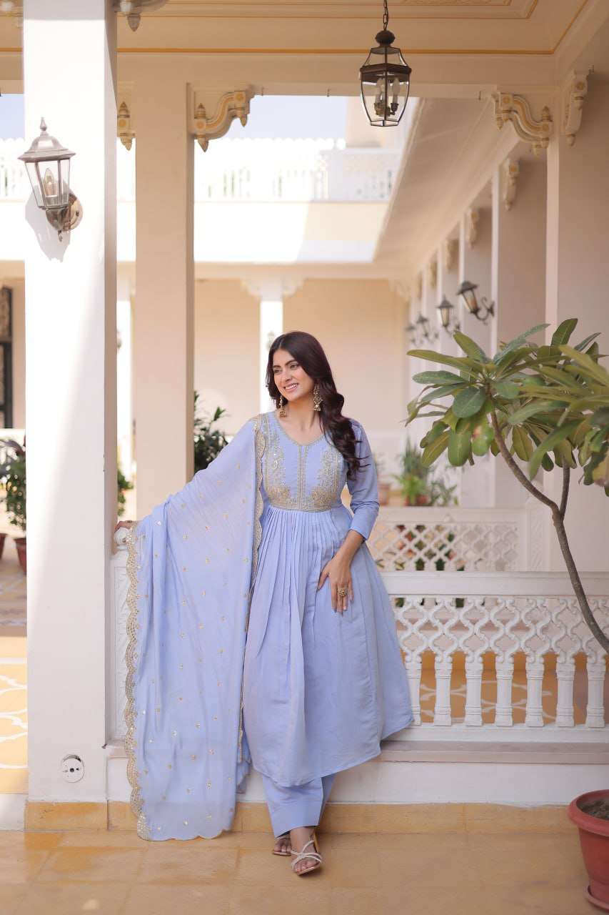 Grace Every Occasion in This Stunning Blue Embroidered Anarkali Set
