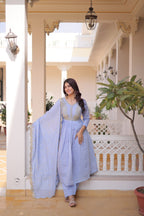 Grace Every Occasion in This Stunning Blue Embroidered Anarkali Set