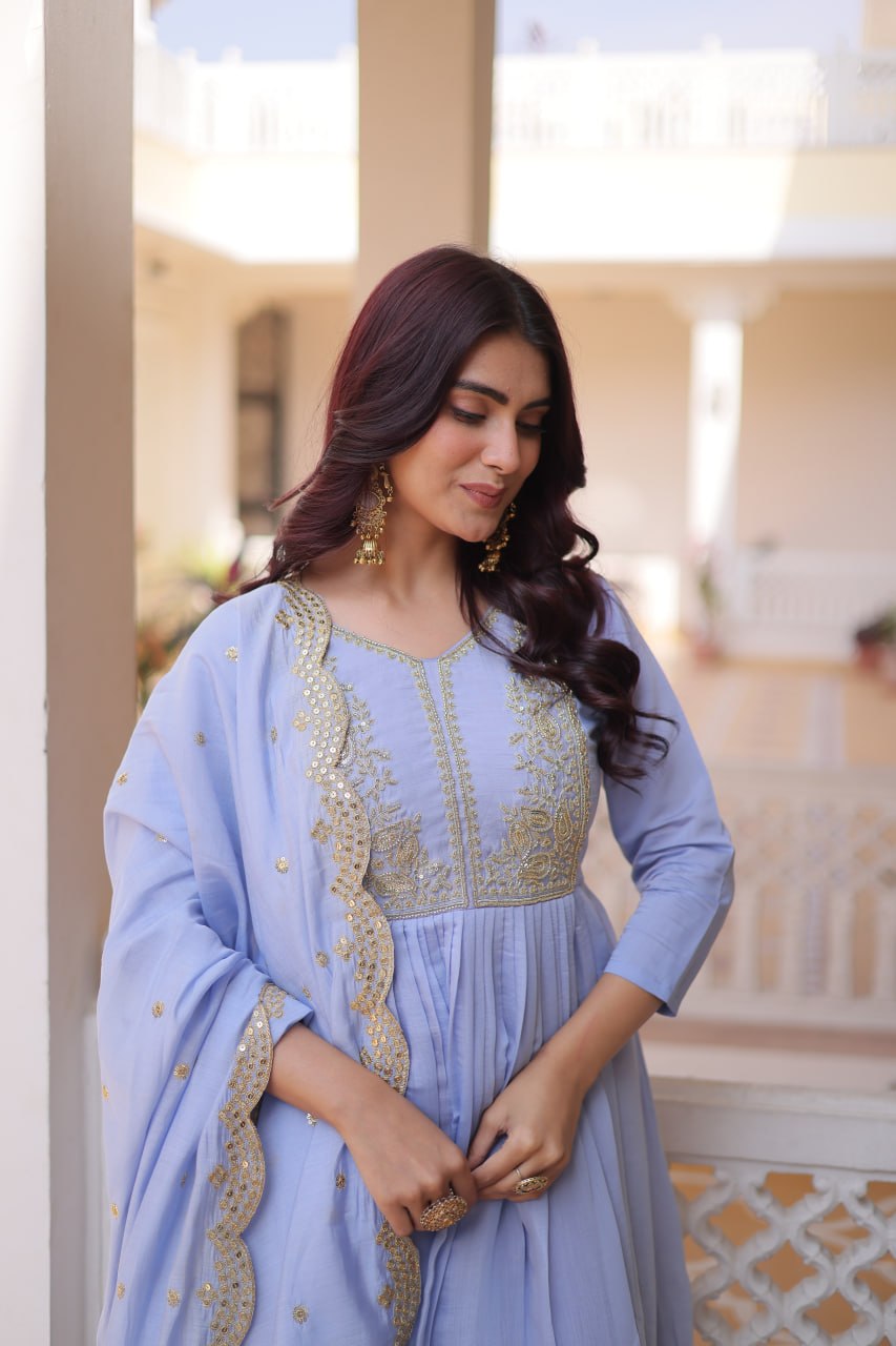 Grace Every Occasion in This Stunning Blue Embroidered Anarkali Set