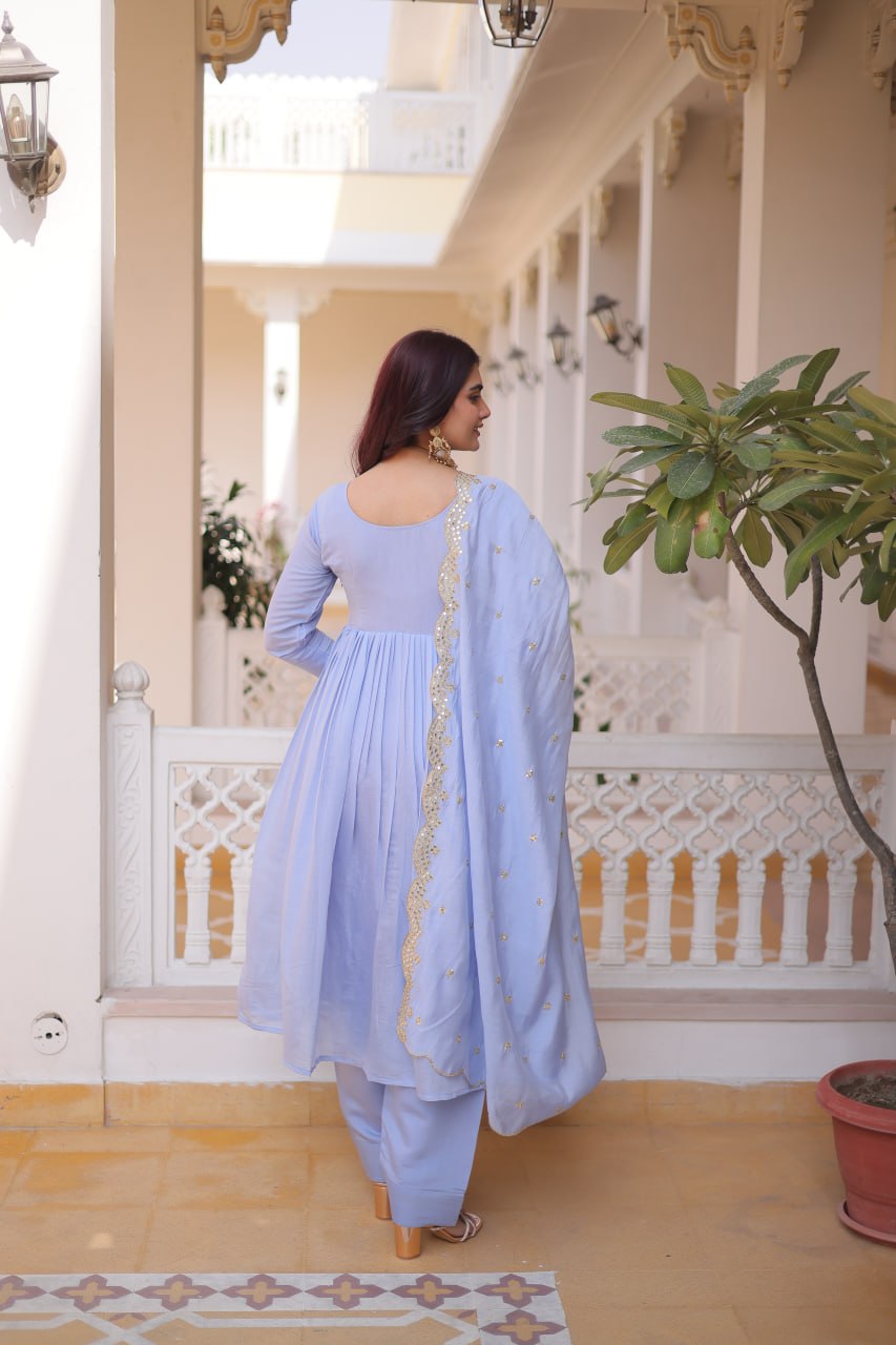 Grace Every Occasion in This Stunning Blue Embroidered Anarkali Set