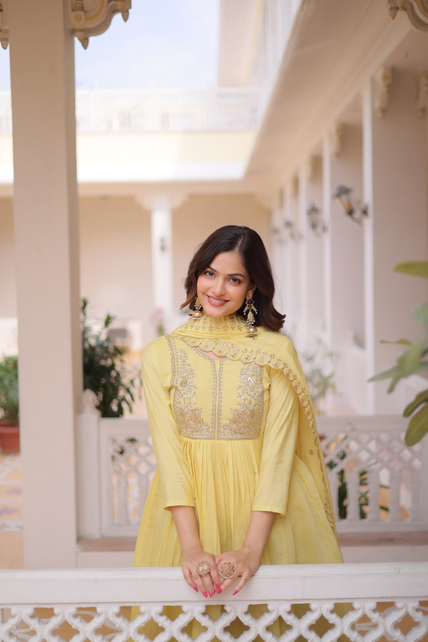 Stunning Yellow Anarkali Suit for Wedding Guests and Festive Glam