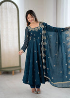 Royal Crunchy Silk Embroidered Long Gown Set with Bottom