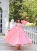 Exclusive Vichitra Silk Anarkali Suit with Pant and Dupatta