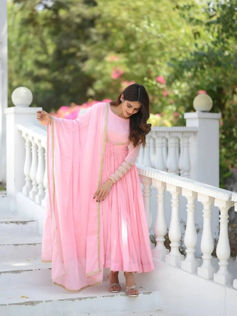 Exclusive Vichitra Silk Anarkali Suit with Pant and Dupatta