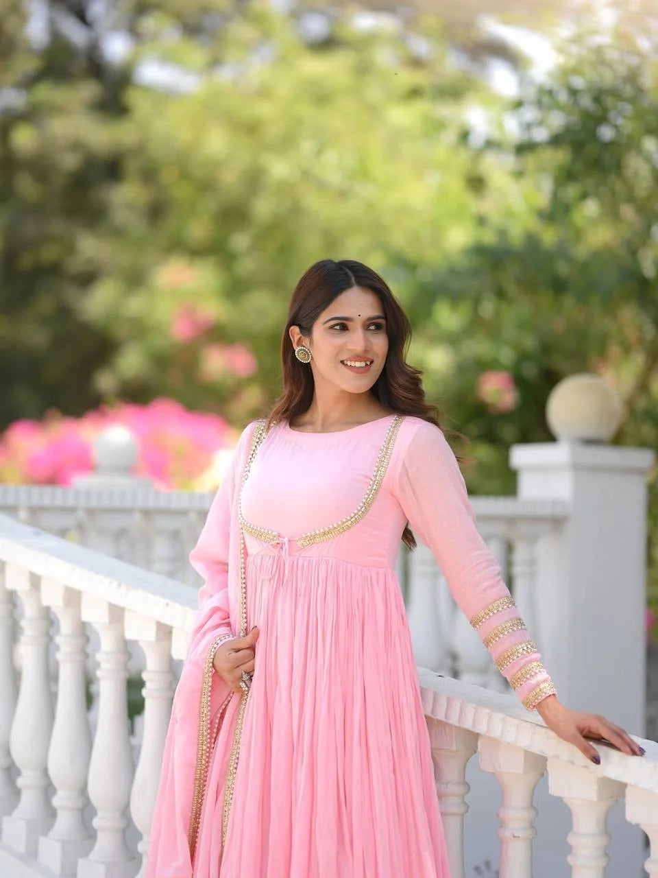 Exclusive Vichitra Silk Anarkali Suit with Pant and Dupatta
