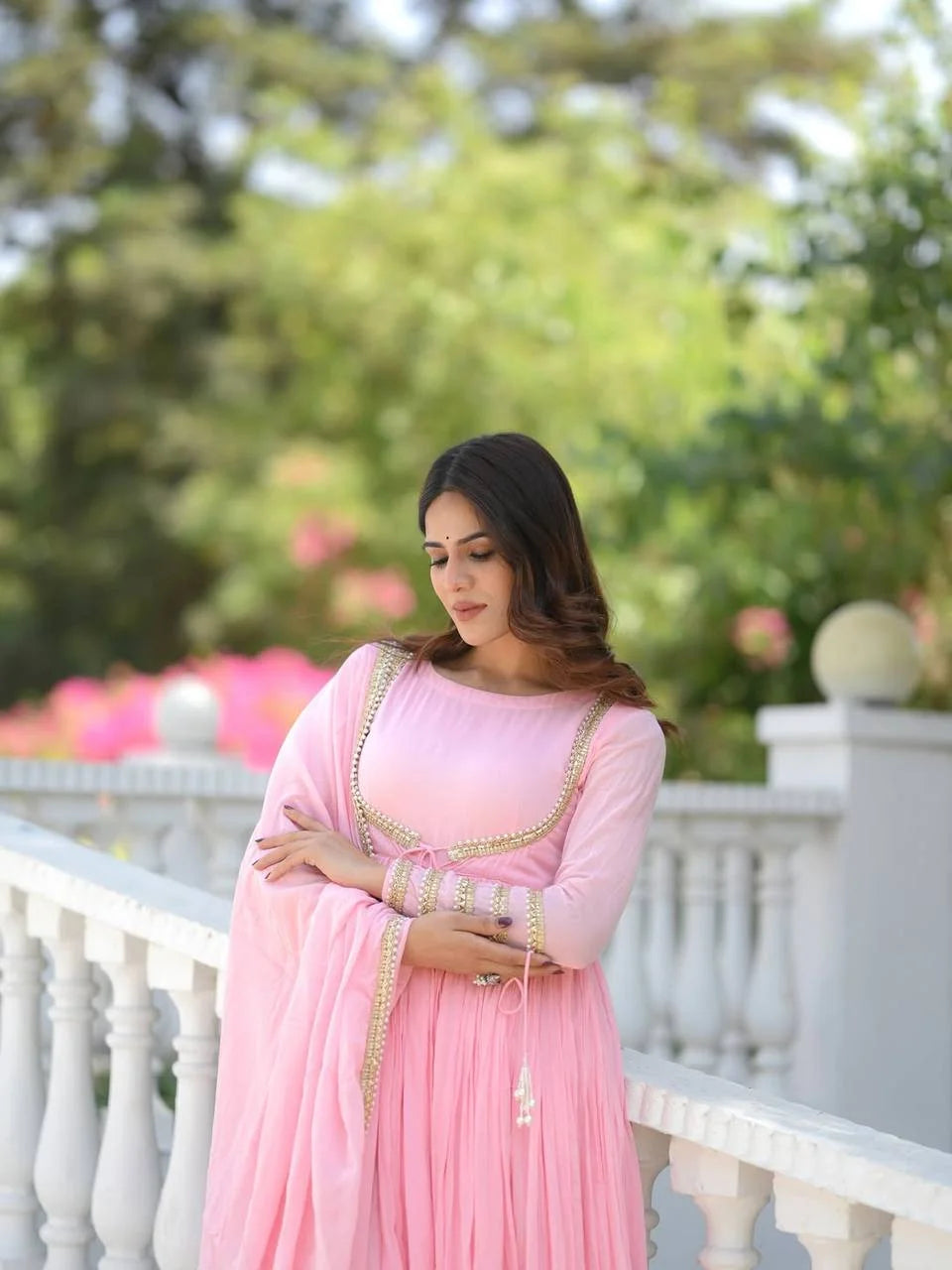 Exclusive Vichitra Silk Anarkali Suit with Pant and Dupatta