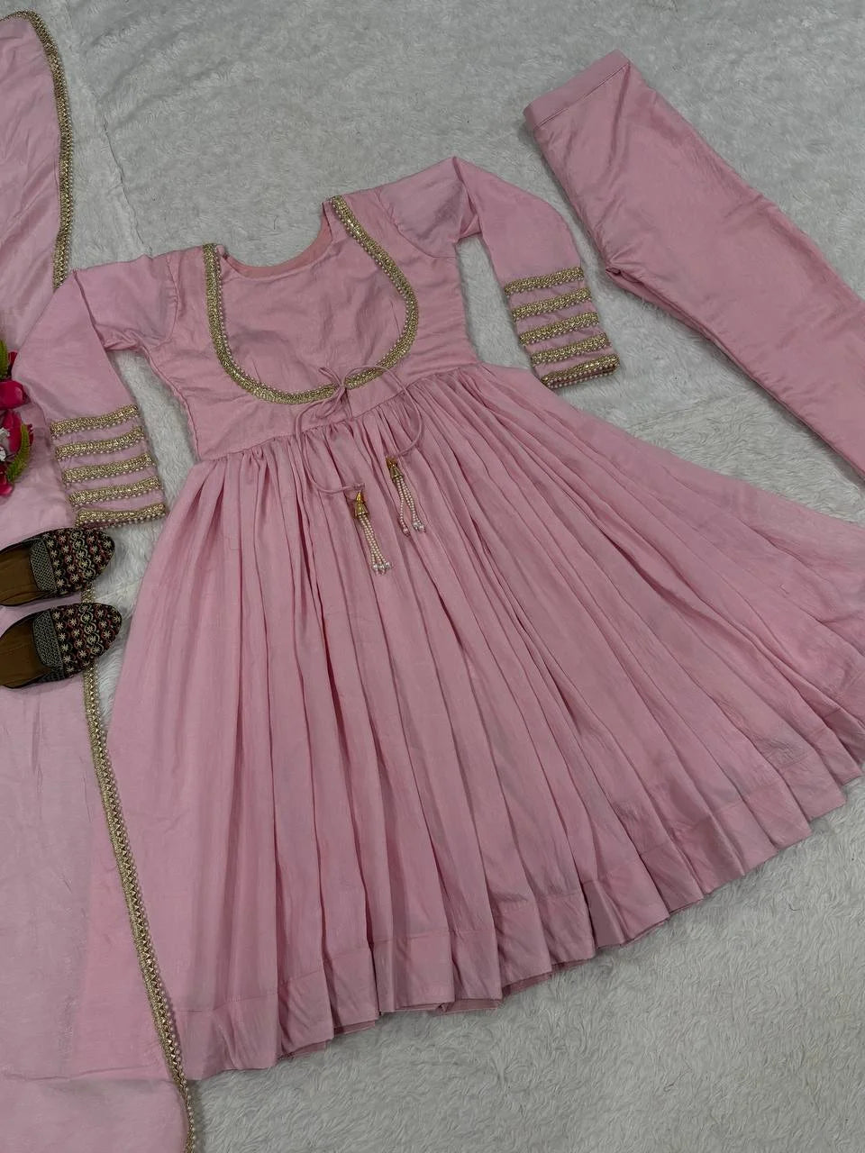 Exclusive Vichitra Silk Anarkali Suit with Pant and Dupatta