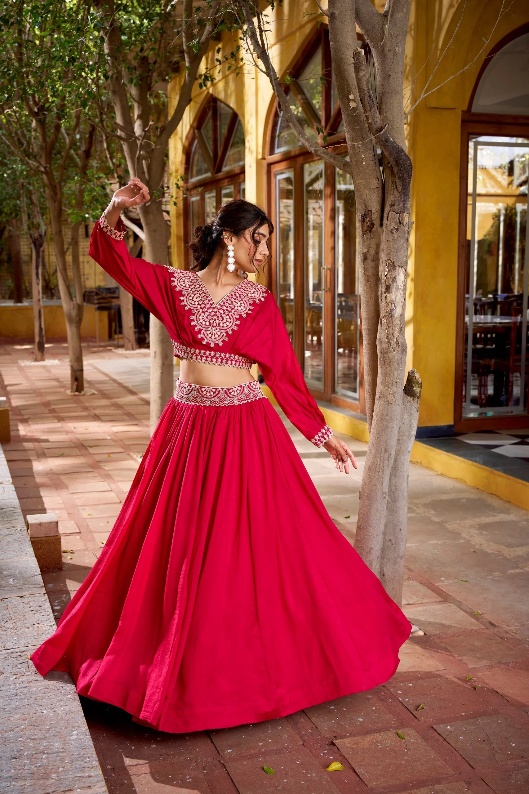Opulent Vichitra Silk Thread Work Lehenga Set for Weddings & Parties