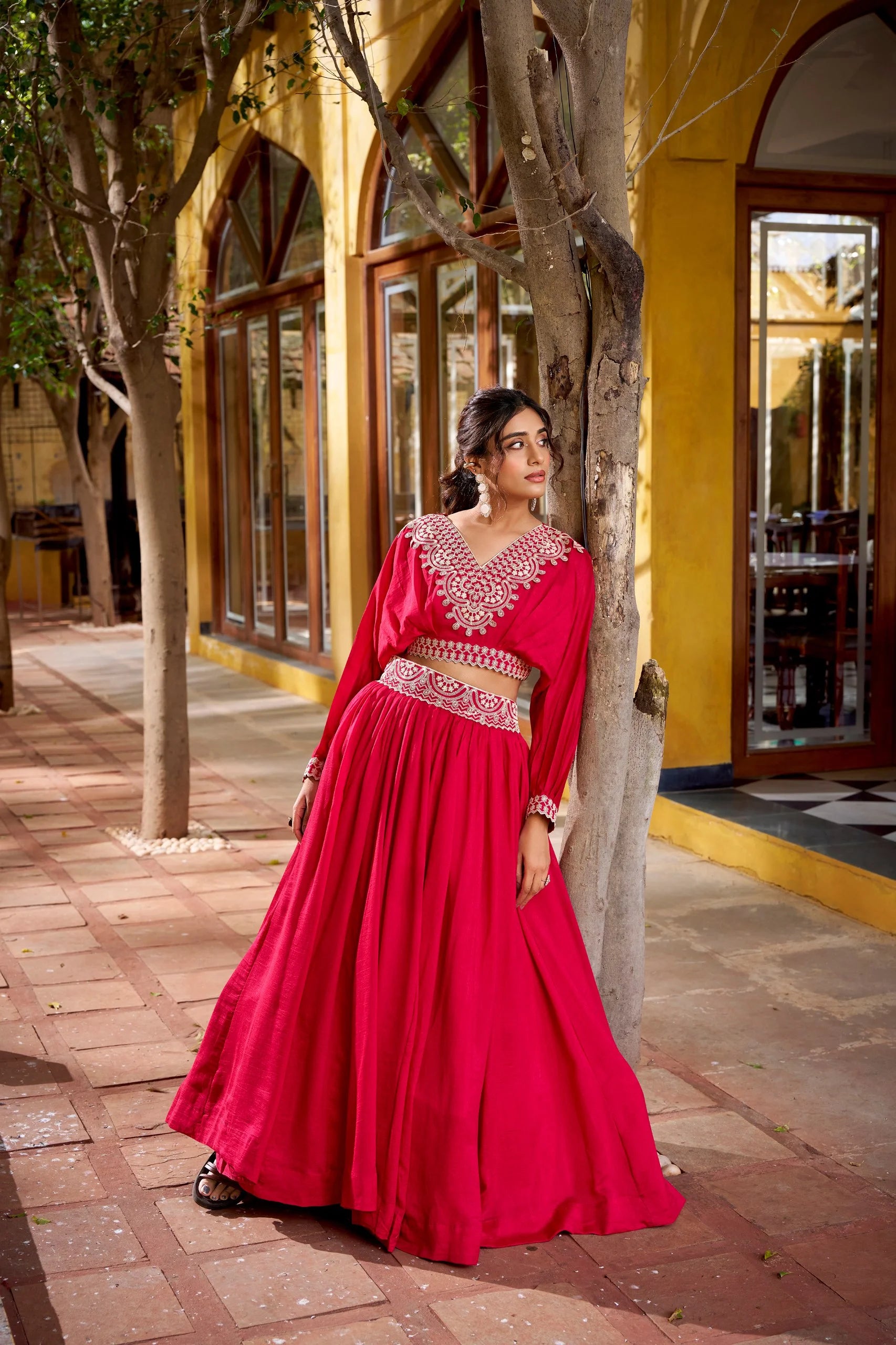 Opulent Vichitra Silk Thread Work Lehenga Set for Weddings & Parties
