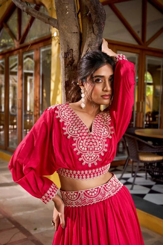 Opulent Vichitra Silk Thread Work Lehenga Set for Weddings & Parties