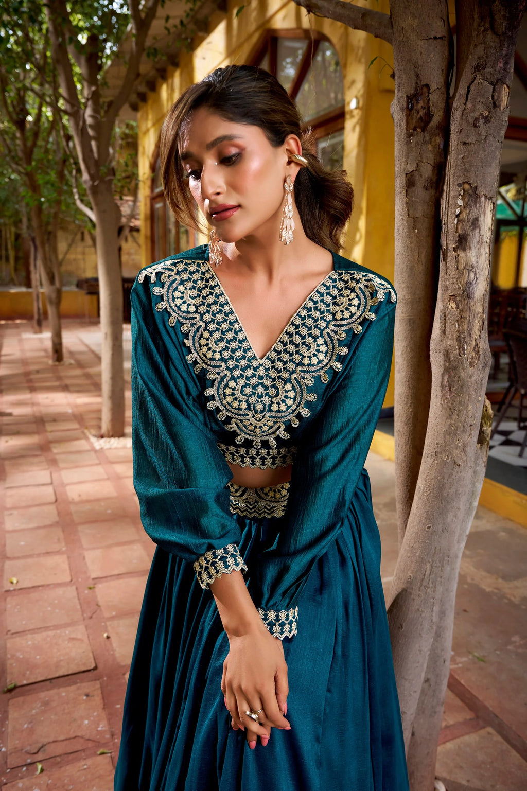 Elegant Vichitra Silk Thread Embroidered Lehenga Choli Set
