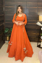 Maxi Anarkali Suit Set with Embroidered Koti , Pant & Dupatta
