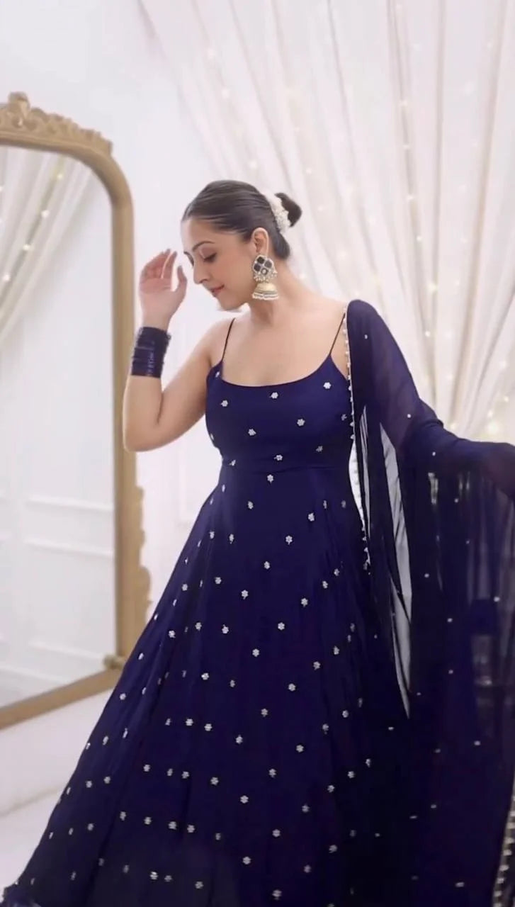 Elegant Fendy Silk Thread & Sequence Work Top Pant Dupatta Set