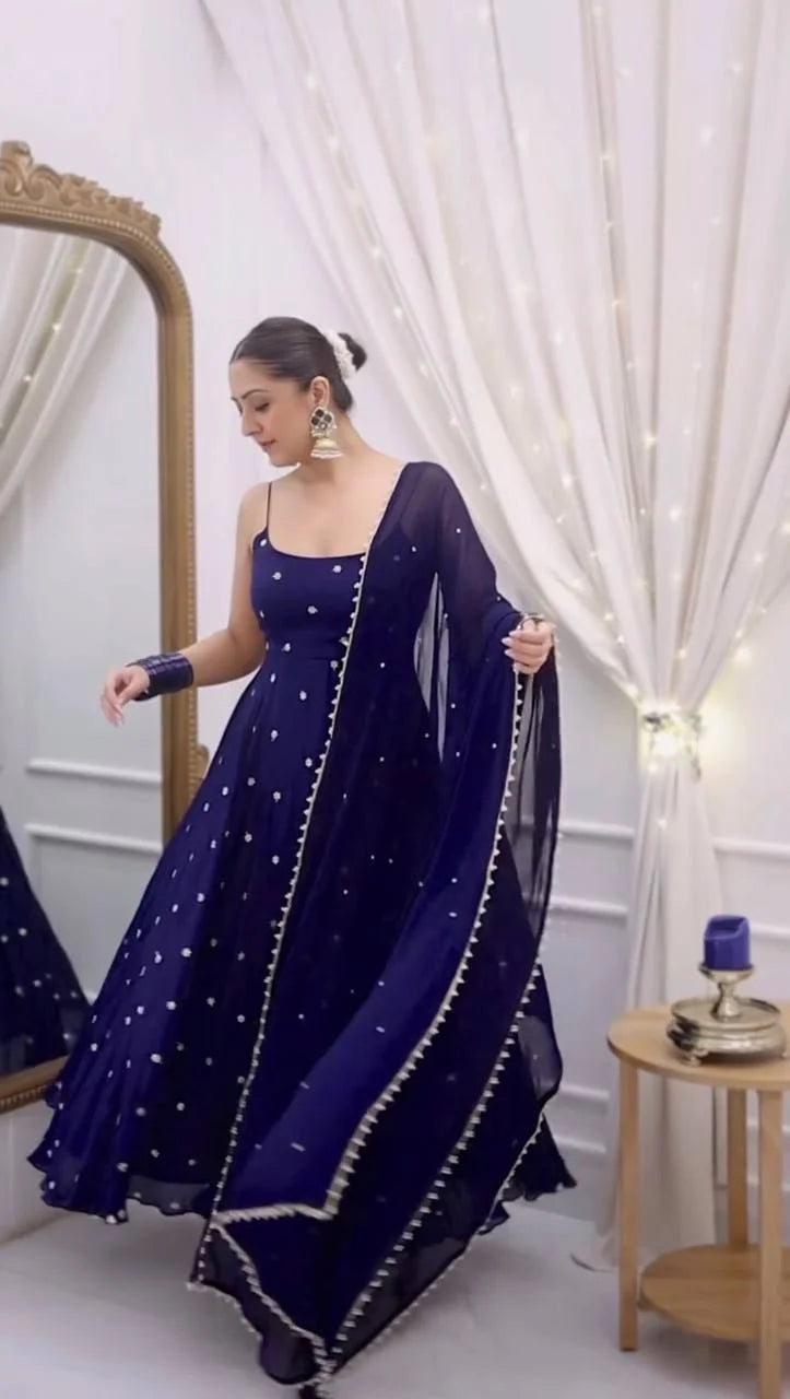 Elegant Fendy Silk Thread & Sequence Work Top Pant Dupatta Set