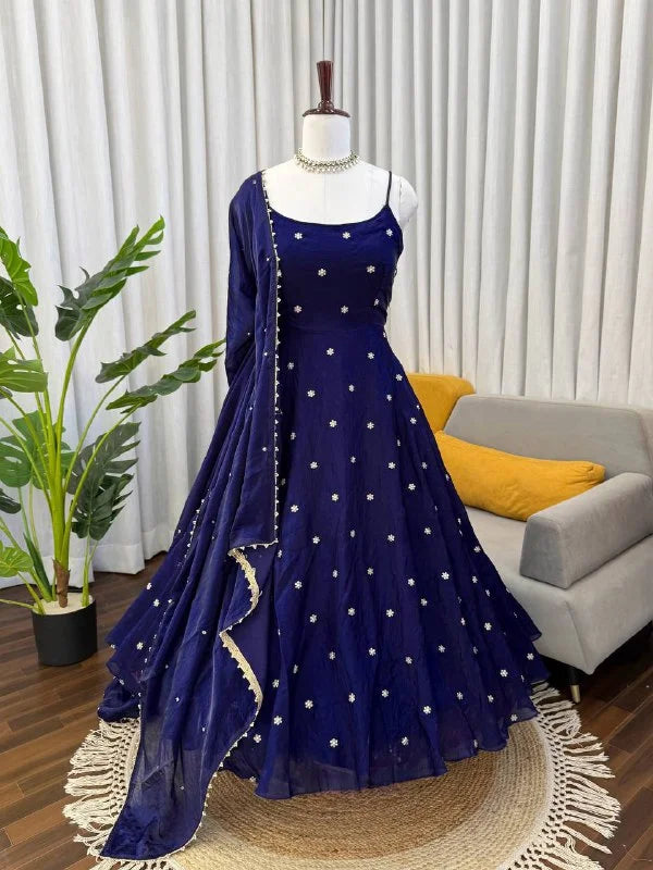 Elegant Fendy Silk Thread & Sequence Work Top Pant Dupatta Set