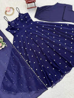 Elegant Fendy Silk Thread & Sequence Work Top Pant Dupatta Set