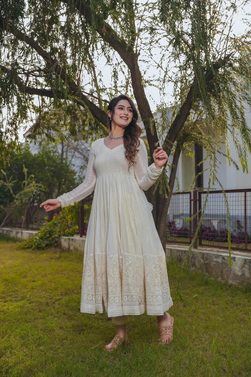 Elegant Designer Long Gown with Matching Bottom & Dupatta for Wedding and Festive Wear