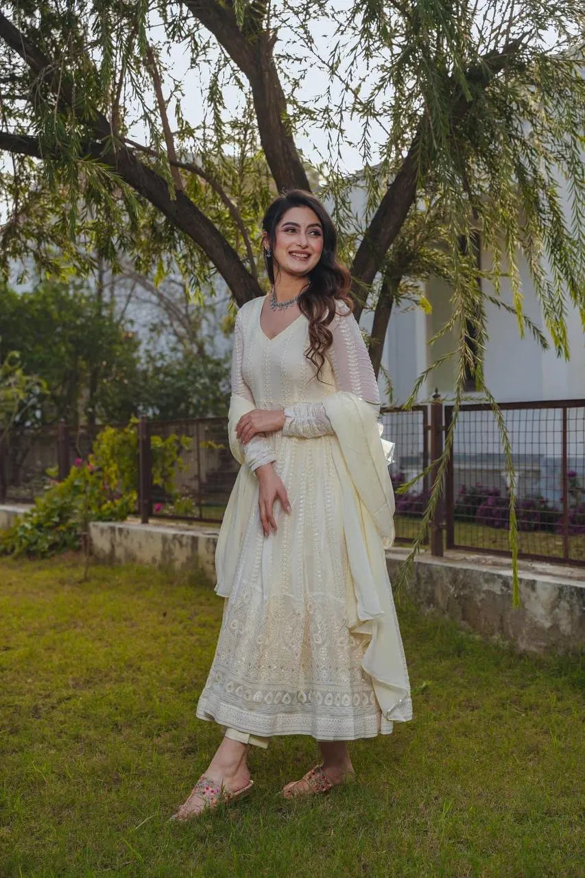Elegant Designer Long Gown with Matching Bottom & Dupatta for Wedding and Festive Wear