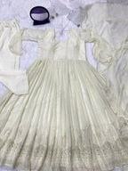 Elegant Designer Long Gown with Matching Bottom & Dupatta for Wedding and Festive Wear