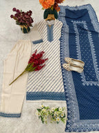 Chic Digital Print Muslin Kurta Pant Set With Dupatta