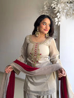 Designer Thread Work Organza Kurti & Farshi Pant Set â€“ Elegant Eid Wear