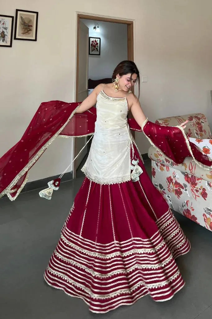 Stylish Eid Collection: Silk Top & Heavy Flair Georgette Lehenga Set