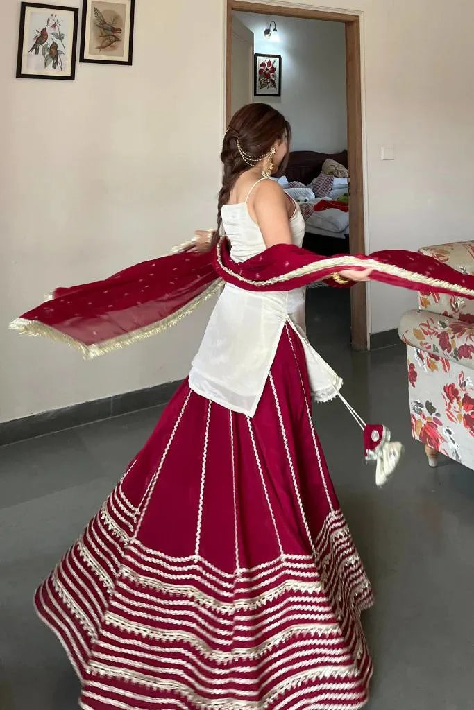 Stylish Eid Collection: Silk Top & Heavy Flair Georgette Lehenga Set