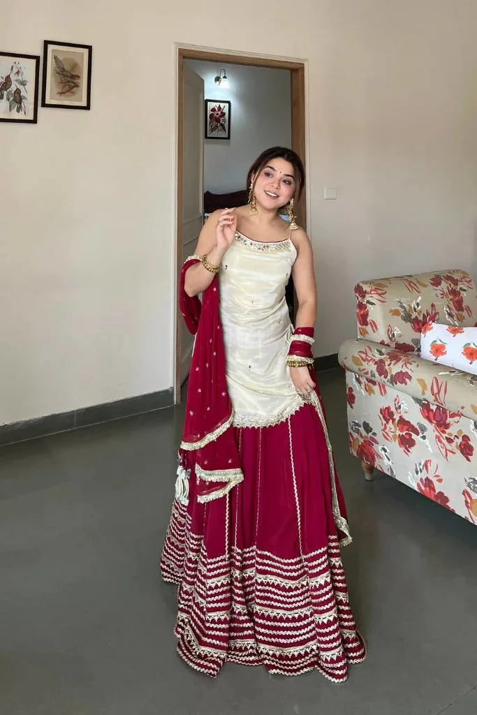Stylish Eid Collection: Silk Top & Heavy Flair Georgette Lehenga Set