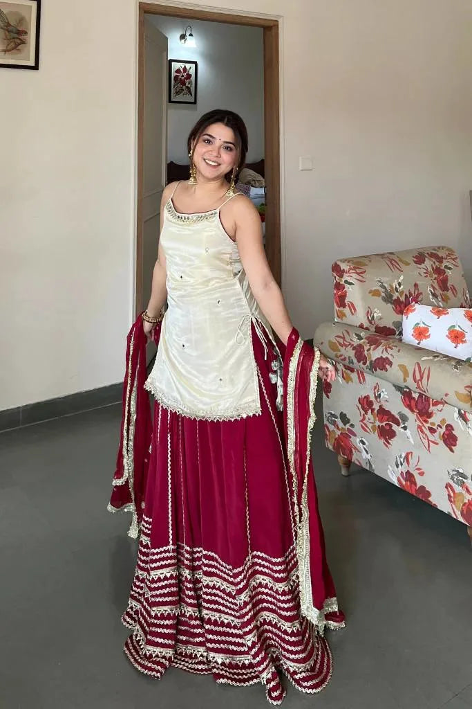 Stylish Eid Collection: Silk Top & Heavy Flair Georgette Lehenga Set