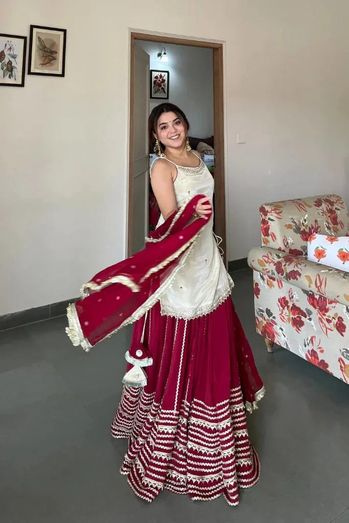 Stylish Eid Collection: Silk Top & Heavy Flair Georgette Lehenga Set
