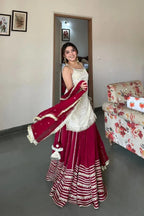 Stylish Eid Collection: Silk Top & Heavy Flair Georgette Lehenga Set