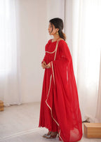 Designer Full Sleeve Flared Gown with Fancy Lace Dupatta